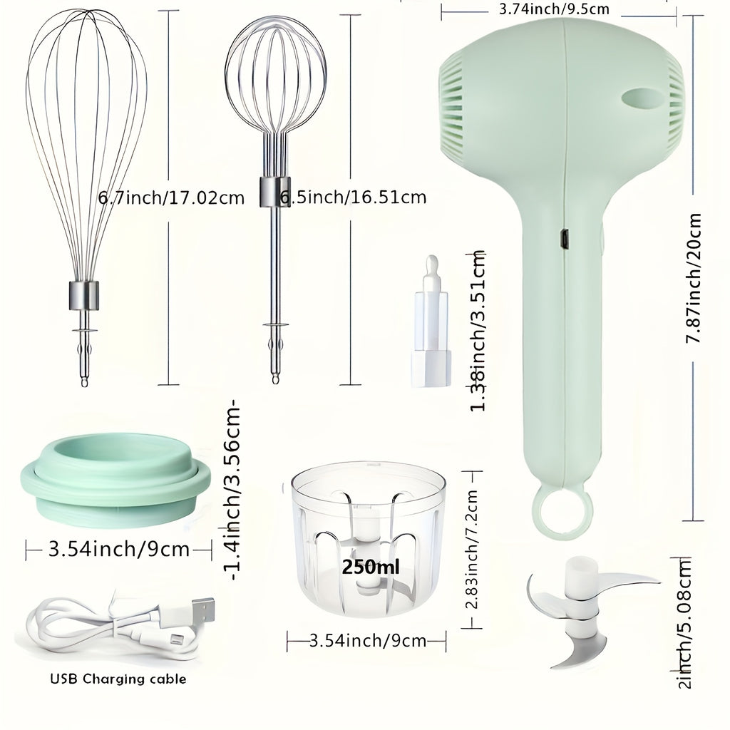 1pc, Automatic Cake Mixer, USB Rechargeable Handheld Egg Whisk for Whipping, Mixing, And Beating Cream, Electric Garlic Slicer, Food Processor for Meat, Chili, Onion, And Celery.