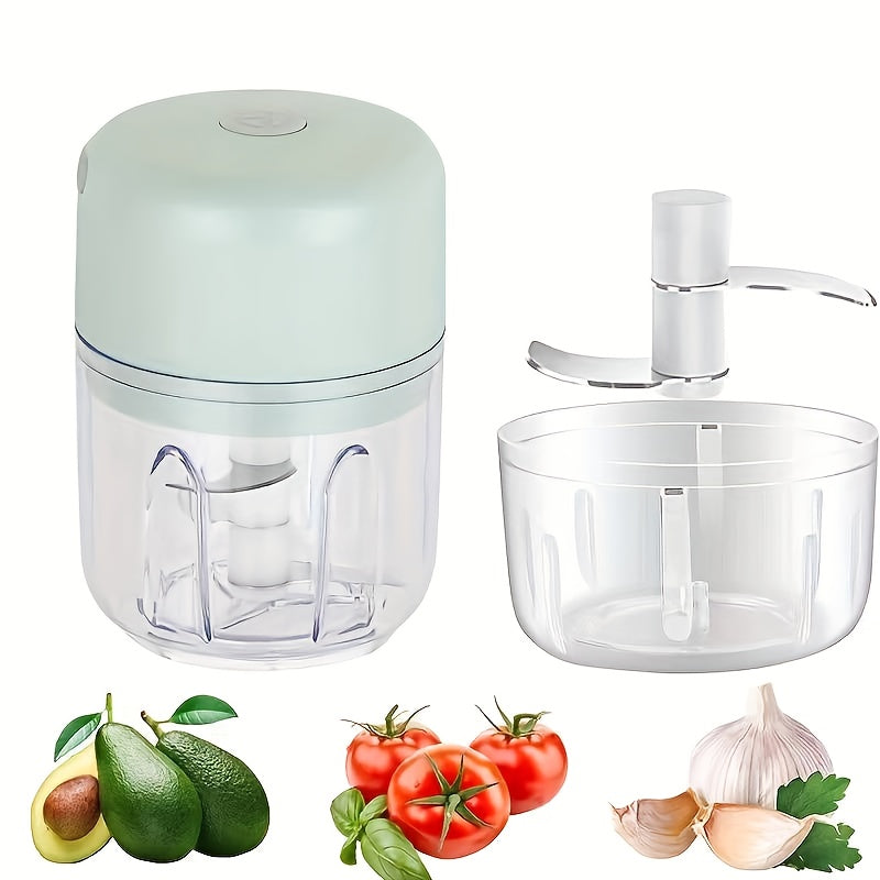 Electric Mini Garlic Chopper, portable rechargeable food processor with USB, stainless steel blades, garlic blender for garlic, onion, meat, chili, compact kitchen tool(Green), Garlic Mincer, Meal Prep Tool, Food Preparation, Portable Chopper, Handheld