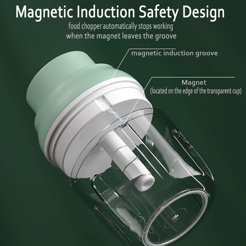 8.45oz Electric Mini Food Processor with USB-Powered Motor & Glass Blade System - Compact Portable Cordless-like Operation, Semi-Automatic Chopper with Safety Lock & Ergonomic Handle for Garlic, Vegetables, Meat, Nuts, Food, Smoothies - Easy-Clean Design