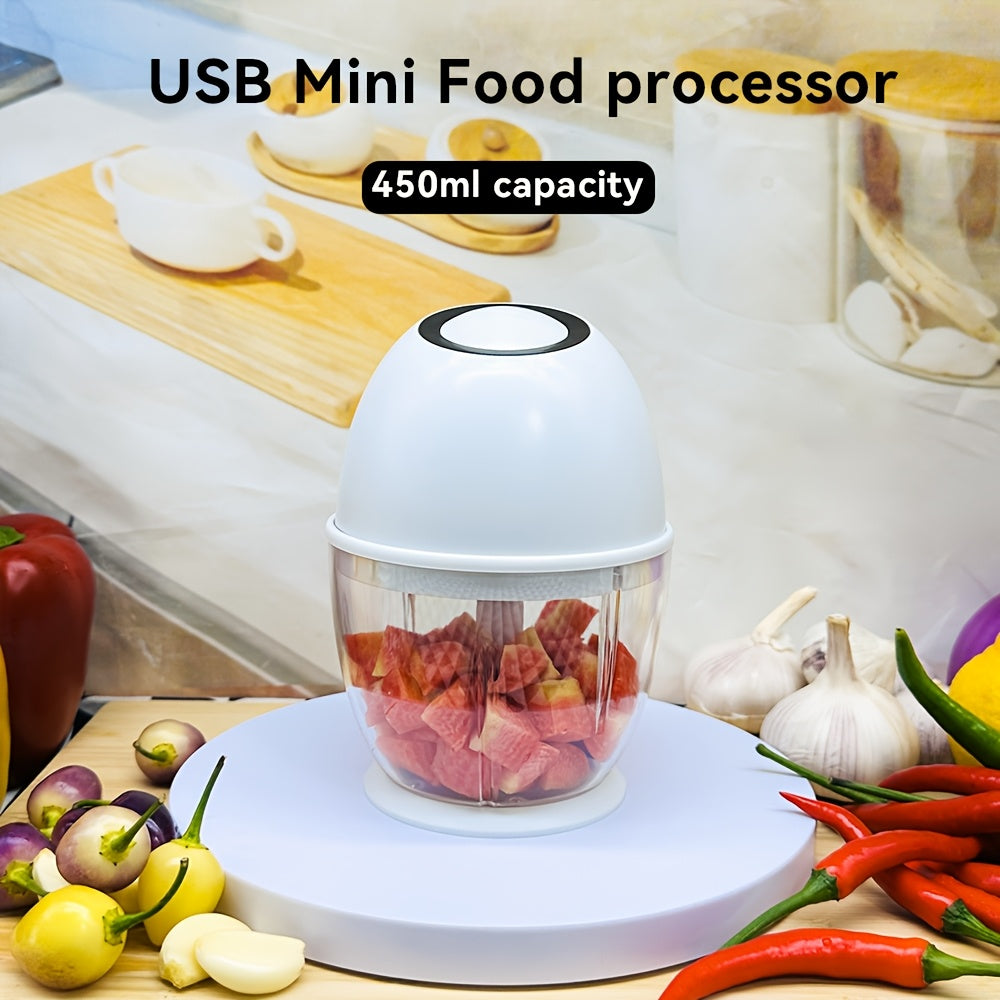 Electric Garlic Chopper, Mini Portable Veggie Chopper, 13.53oz Garlic Grinder Masher Onion Chopper, Blender to Vegetable, Wireless Food Processor for Ginger, Chili, Fruit, Meat, Home Cooking, Meal Prep Tool, Portable Appliance, Compact Design, Highspeed