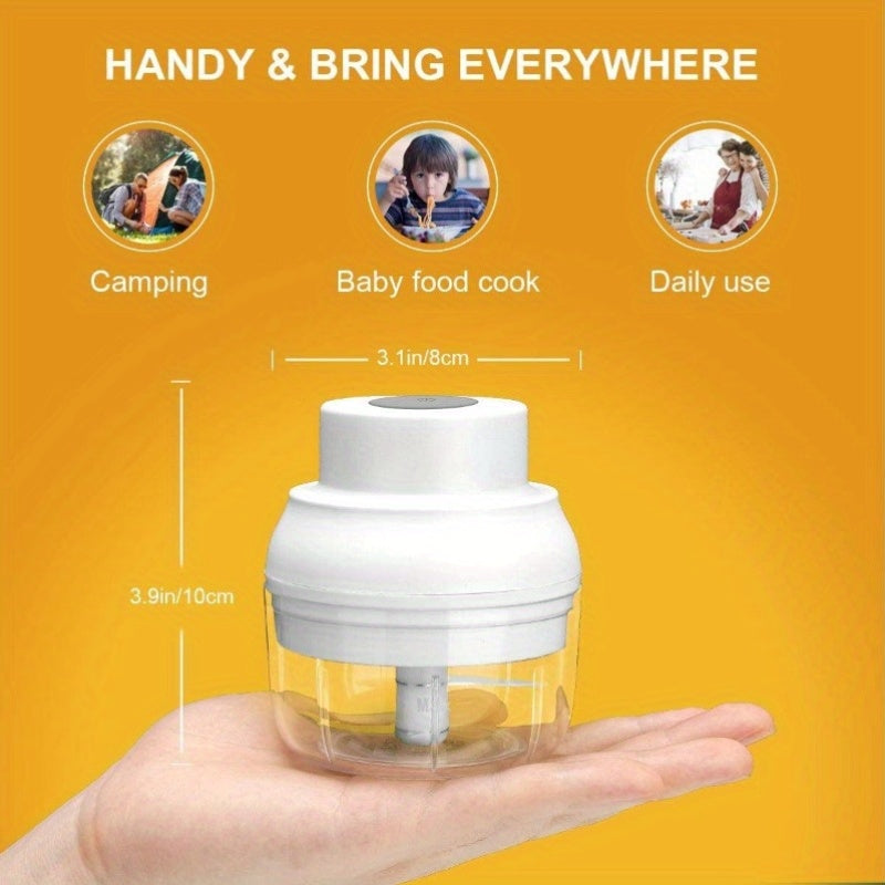 Electric Garlic Chopper & Masher - Mini Food Processor with Garlic Peeler & Spoon, 100ml/3.3fl.oz Capacity, White, Compact Design for Easy Storage, Durable Metal Construction, Perfect for Chopping Garlic, Herbs, and More, Garlic Crusher, Kitchen Gadget,