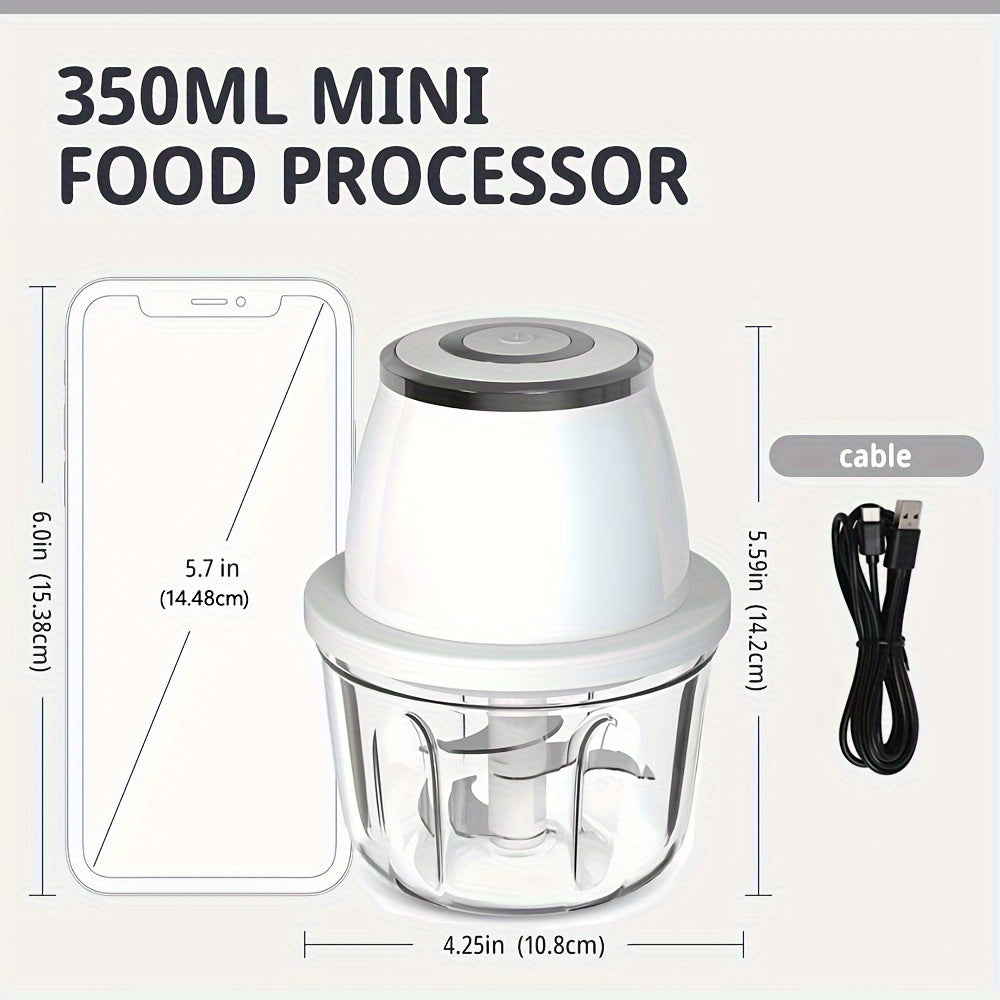 Powerful 304 Stainless Steel Portable Electric Food Chopper & Processor - 350ML Mini USB Wireless Handheld Garlic Slicer For Vegetables & Meat