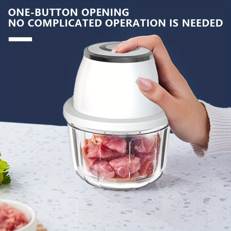 1pc Electric Garlic Chopper, 3-blade Garlic Grinder, Mini Vegetable Chopper, USB Portable Vegetable Chopper, Garlic Mincer, Home Small Automatic Meat Grinder To Pull Garlic And Pound Garlic, Suitable For Families.