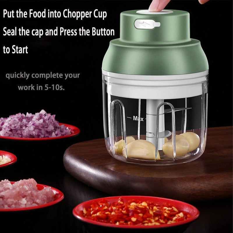 8.45oz Electric Mini Food Processor with USB-Powered Motor & Glass Blade System - Compact Portable Cordless-like Operation, Semi-Automatic Chopper with Safety Lock & Ergonomic Handle for Garlic, Vegetables, Meat, Nuts, Food, Smoothies - Easy-Clean Design