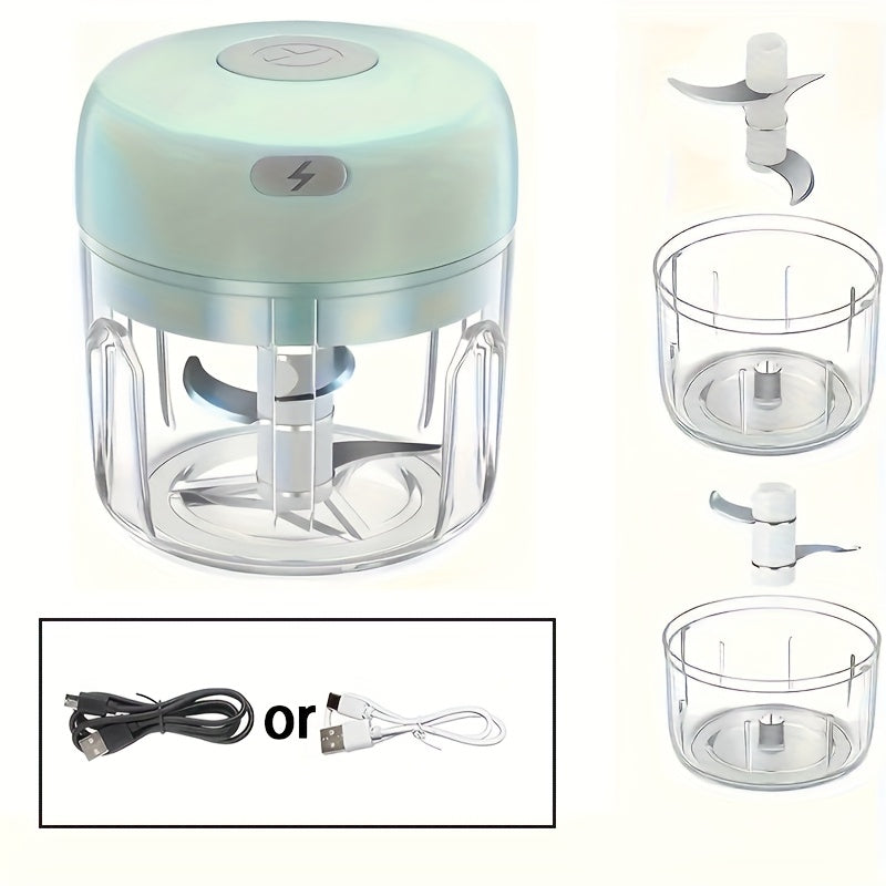 1pc Portable Mini Food Processor, Electric Garlic Chopper with Stainless Steel Blades, USB Rechargeable 1200RPM Wireless Kitchen Mixer, Speed Control, Easy to Clean, 8.45oz Capacity, Lithium Battery, Ideal Gift for 10 Important Holidays (Christmas,
