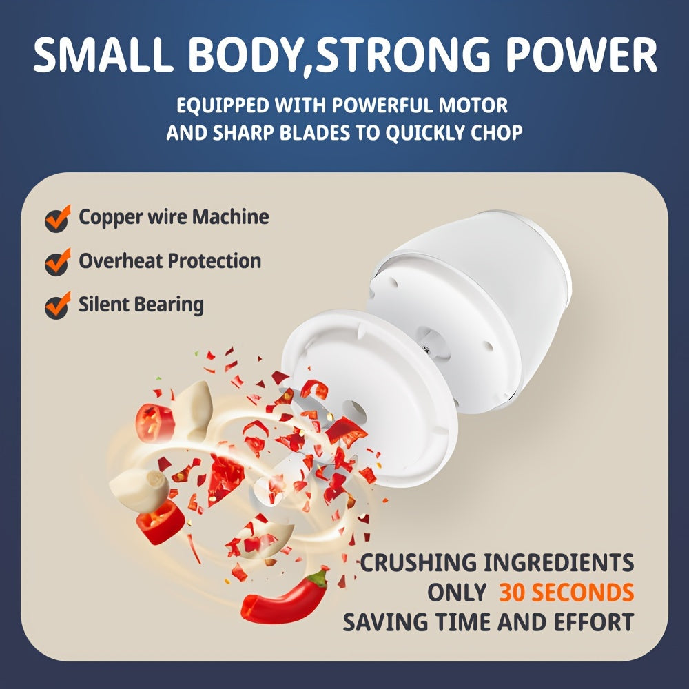 Powerful 304 Stainless Steel Portable Electric Food Chopper & Processor - 350ML Mini USB Wireless Handheld Garlic Slicer For Vegetables & Meat