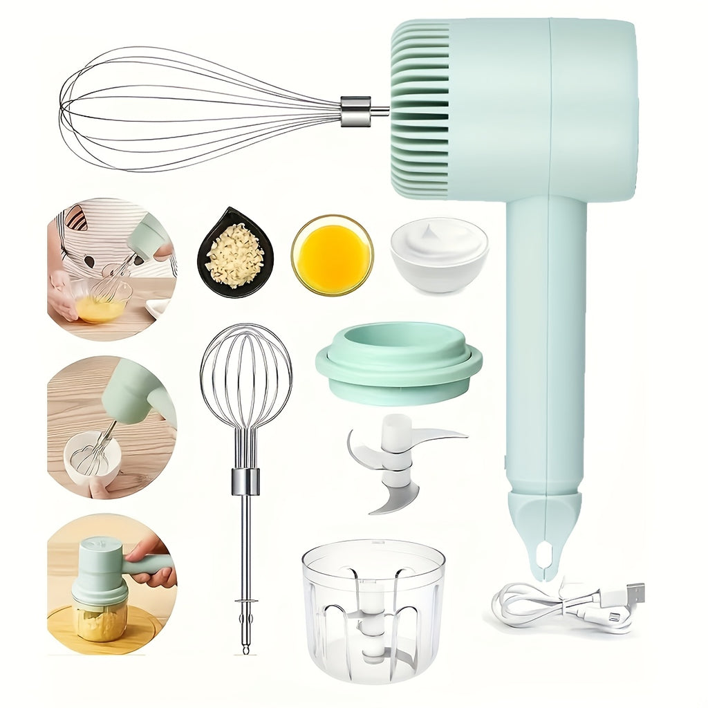 Cordless Electric Garlic Chopper And Egg Whisk, a 2-In-1 Hand Mixer That Is USB Rechargeable. This Set Features a 3-Speed Adjustable Egg Beater And Garlic Mincer, Ideal for Baking, Making Cakes, Cookies, Butter Tarts, And Chopping Onions, Vegetables,