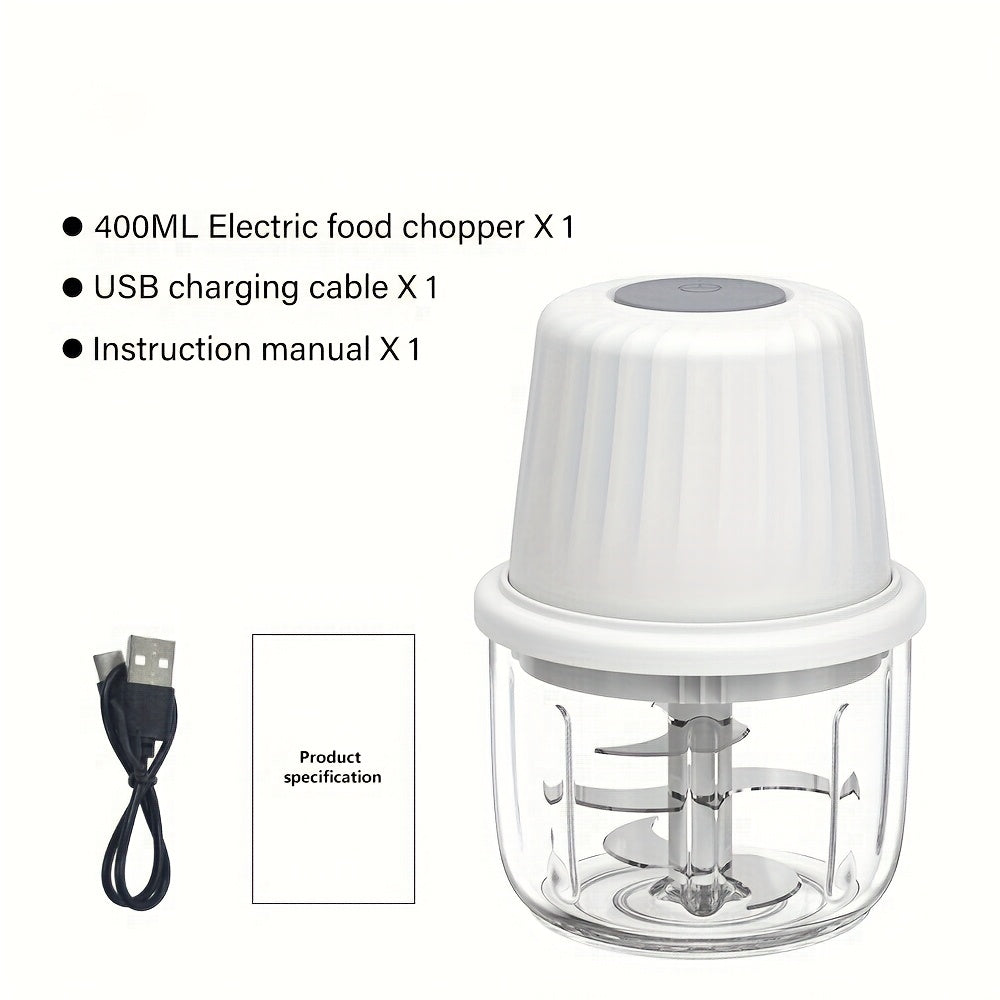 Deelife 400ml Mini Electric Food Chopper with 6 Slices Blades - Portable USB Rechargeable Garlic Cutter, Vegetable Chopper, Multi-Functional Fruit and Meat Grinder for Chopping Onions, Peppers, Celery, Ginger, Carrots - Kitchen Essential Tool, Vegetable