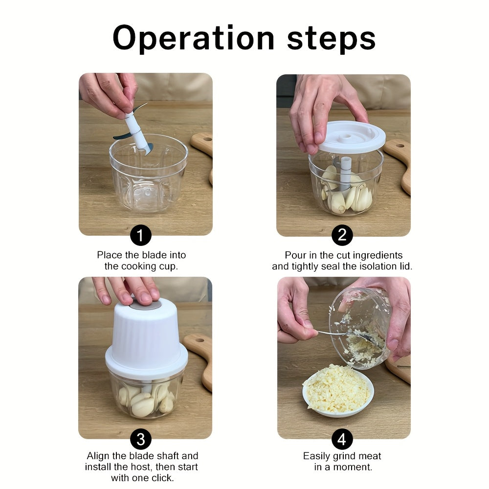 Deelife 400ml Mini Electric Food Chopper with 6 Slices Blades - Portable USB Rechargeable Garlic Cutter, Vegetable Chopper, Multi-Functional Fruit and Meat Grinder for Chopping Onions, Peppers, Celery, Ginger, Carrots - Kitchen Essential Tool, Vegetable