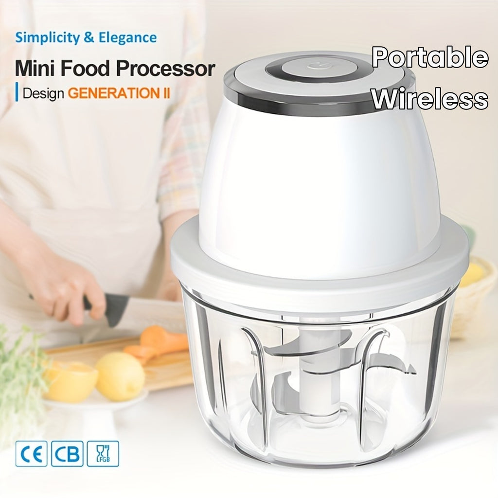 Powerful 304 Stainless Steel Portable Electric Food Chopper & Processor - 350ML Mini USB Wireless Handheld Garlic Slicer For Vegetables & Meat