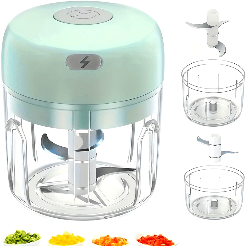 [Mini Food Processor] Portable Mini 1pc Food Processor | Electric Garlic Mincer with Stainless Steel Blades, USB Rechargeable 1200RPM Wireless Kitchen Blender, Speed Control, Easy Clean, 250ML Capacity, Lithium Battery