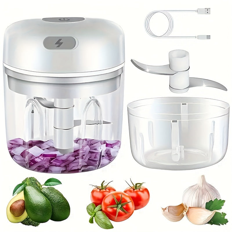[Mini Food Processor] Portable Mini 1pc Food Processor | Electric Garlic Mincer with Stainless Steel Blades, USB Rechargeable 1200RPM Wireless Kitchen Blender, Speed Control, Easy Clean, 250ML Capacity, Lithium Battery