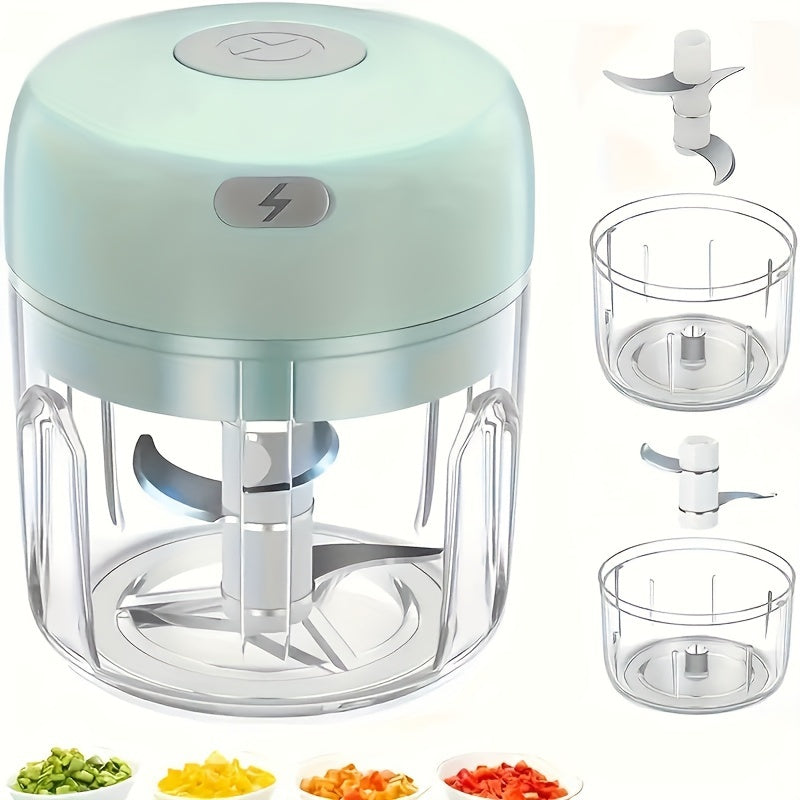 [Mini Food Processor] Portable Mini 1pc Food Processor | Electric Garlic Mincer with Stainless Steel Blades, USB Rechargeable 1200RPM Wireless Kitchen Blender, Speed Control, Easy Clean, 250ML Capacity, Lithium Battery