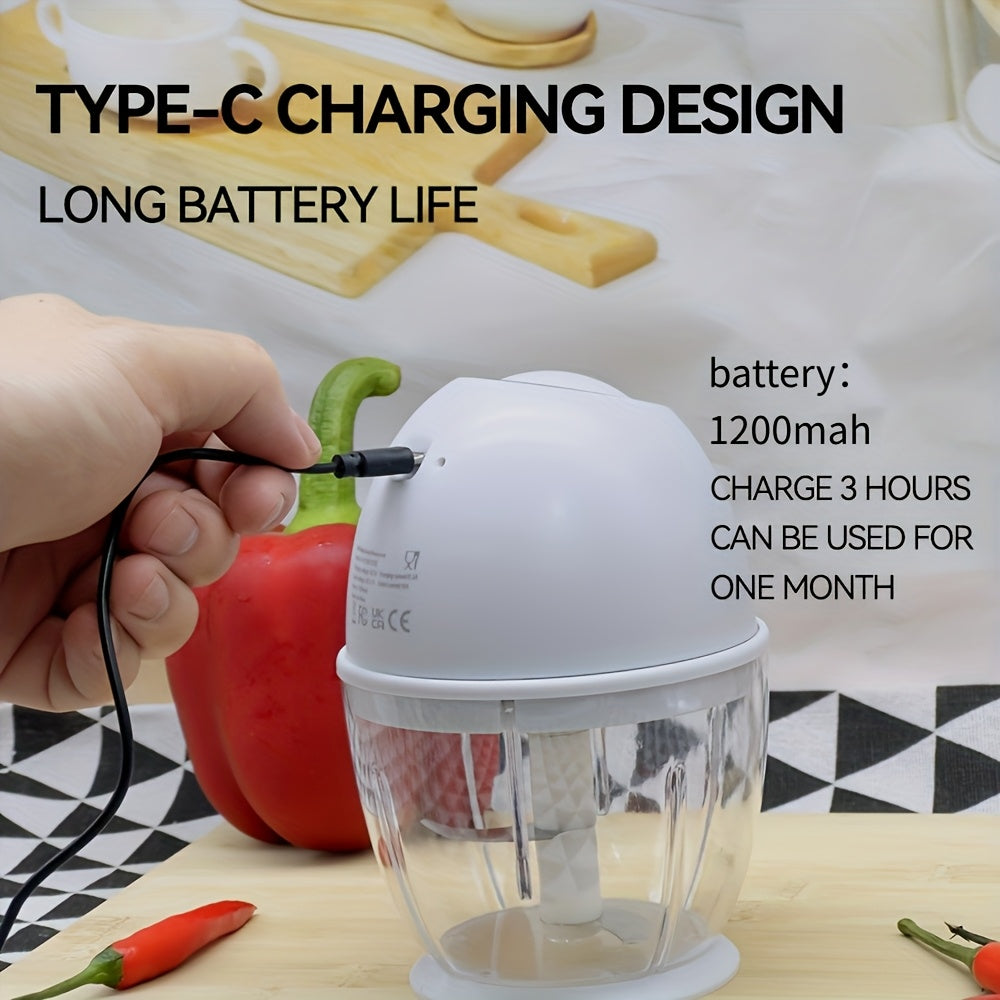 Electric Garlic Chopper, Mini Portable Veggie Chopper, 13.53oz Garlic Grinder Masher Onion Chopper, Blender to Vegetable, Wireless Food Processor for Ginger, Chili, Fruit, Meat, Home Cooking, Meal Prep Tool, Portable Appliance, Compact Design, Highspeed