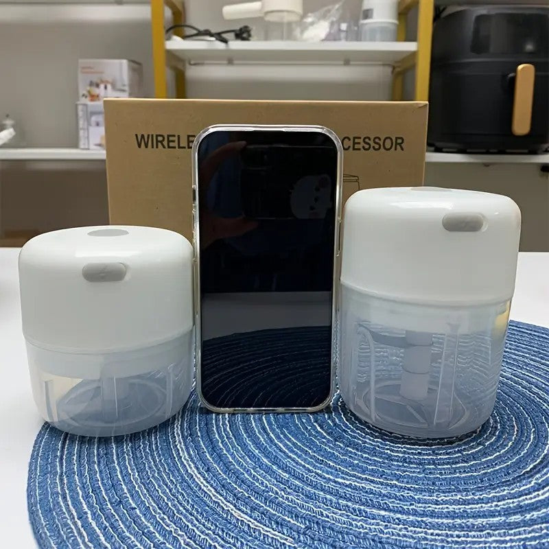 1pc Portable Mini Food Processor, Electric Garlic Chopper with Stainless Steel Blades, USB Rechargeable 1200RPM Wireless Kitchen Mixer, Speed Control, Easy to Clean, 8.45oz Capacity, Lithium Battery, Ideal Gift for 10 Important Holidays (Christmas,