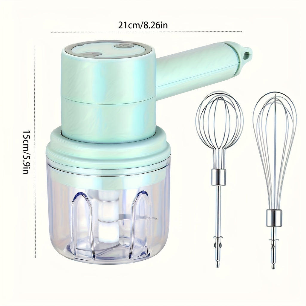 Cordless Electric Garlic Chopper And Egg Whisk, a 2-In-1 Hand Mixer That Is USB Rechargeable. This Set Features a 3-Speed Adjustable Egg Beater And Garlic Mincer, Ideal for Baking, Making Cakes, Cookies, Butter Tarts, And Chopping Onions, Vegetables,