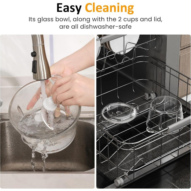 4-in-1 Electric Food Processor, Sunvivi Mini Chopper for Meat Grinding, Garlic Peeling & Juicing, 2-Speed Blender with 50.72oz Glass Bowl, Includes 13.53oz and 6.76oz Cups