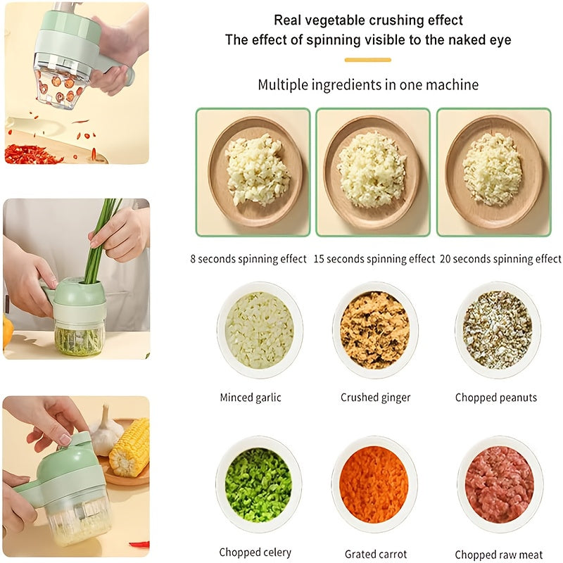 Kitchen Small Appliance, Multifunctional Food Chopper, 5-in-1 Handheld Electric Vegetable Cutter for Home Use Portative Eletric Fruit and Veggie Shredder Blender Combo Rechargeble Wireless Processor Can Be Used as an Electrical Brush Suitable for Garlic