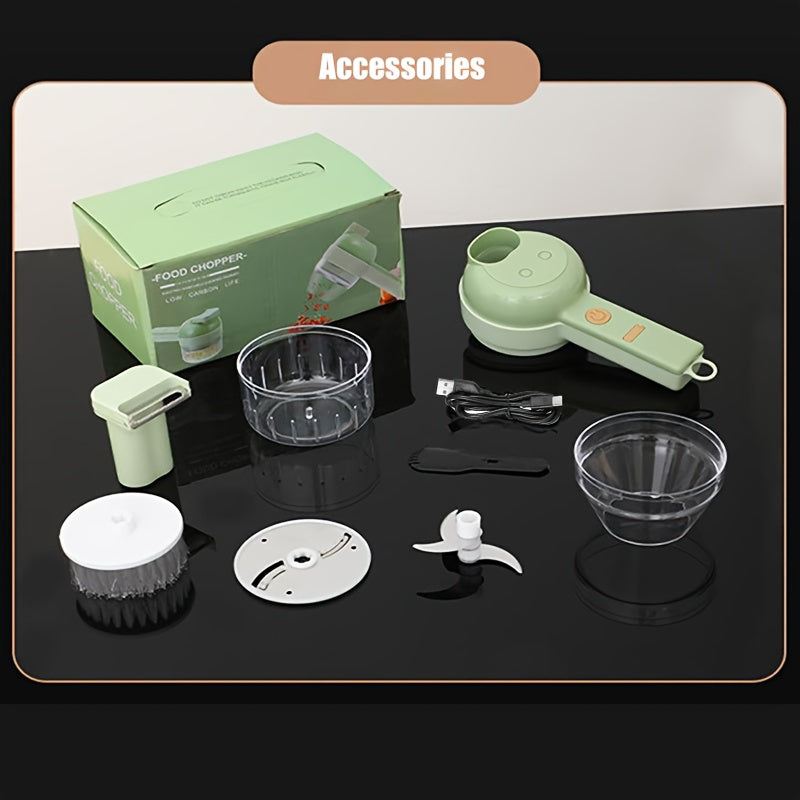 Kitchen Small Appliance, Multifunctional Food Chopper, 5-in-1 Handheld Electric Vegetable Cutter for Home Use Portative Eletric Fruit and Veggie Shredder Blender Combo Rechargeble Wireless Processor Can Be Used as an Electrical Brush Suitable for Garlic