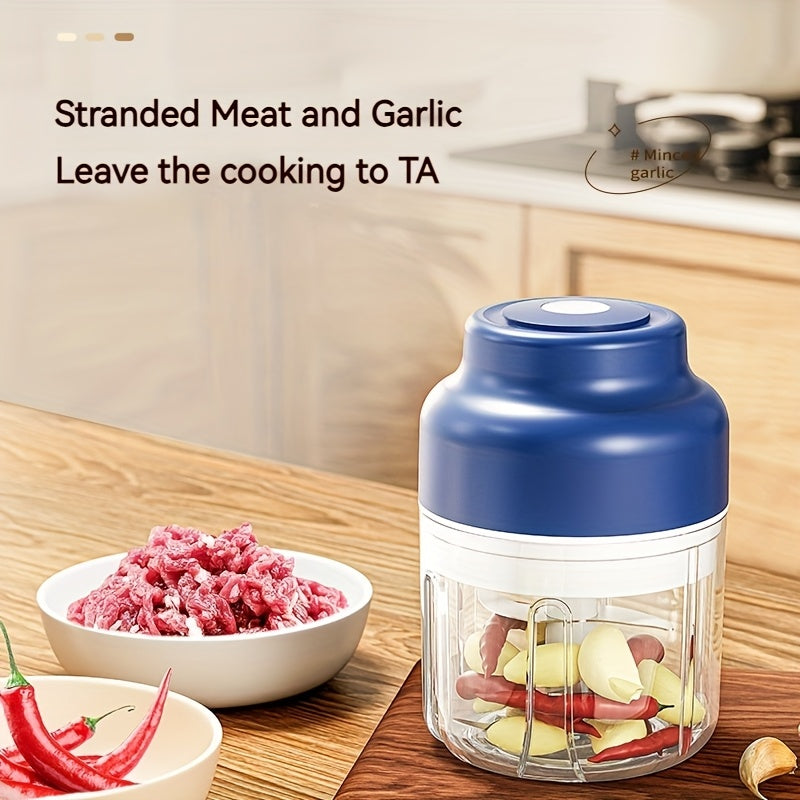 [6-Blade Electric Garlic Maker] 6-Blade Stainless Steel Portable USB Rechargeable Electric Garlic Maker | 320ml Large Capacity Auto-Mixing Chopper for Garlic, Meat, Veggies, Peppers, Ginger | Compact Kitchen Appliance, Home Cooking, Stylish Gadget,