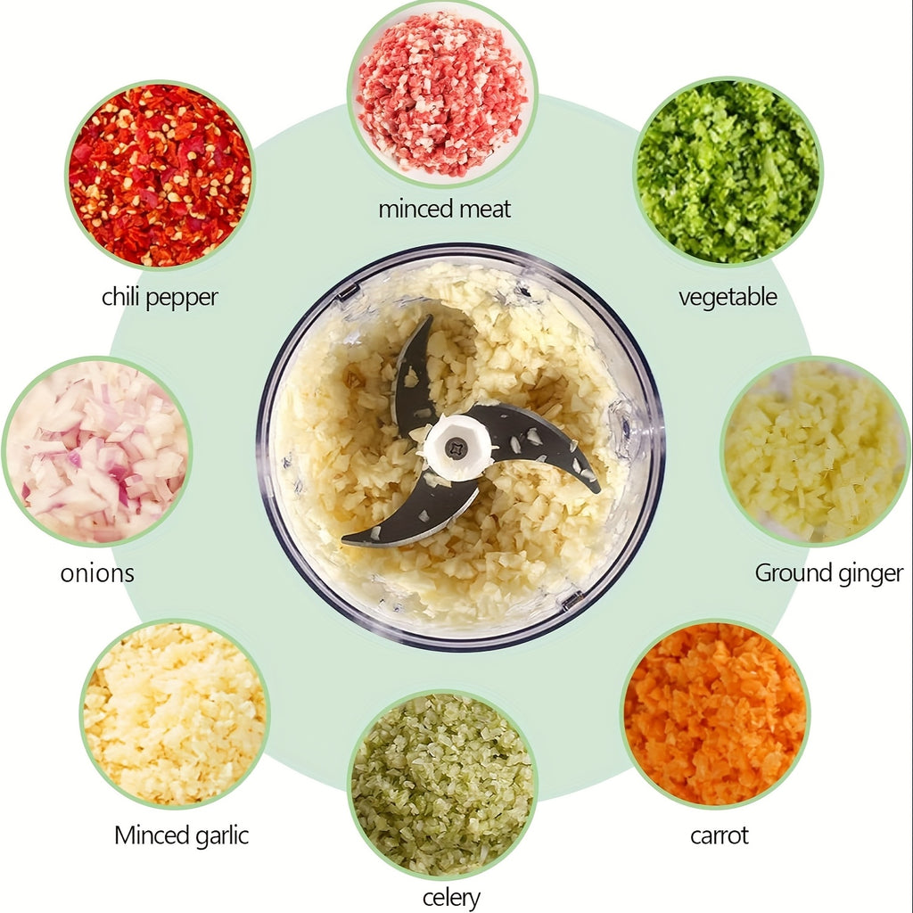 8.45oz Mini Rechargeable Garlic Chopper Meat Grinder, USB Wireless Charging, 3.38/8.45oz Capacity, 30W Safe and Durable, Suitable for Kitchen, Picnic, Kitchen Gadget for Chopping Onions, Chillies, Celeriacs, Ginger, Gift Giving